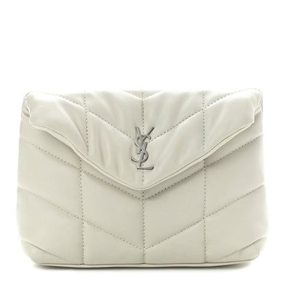Saint Laurent Lambskin Monogram Loulou Puffer Pouch Clutch Crema Soft 1 of 7