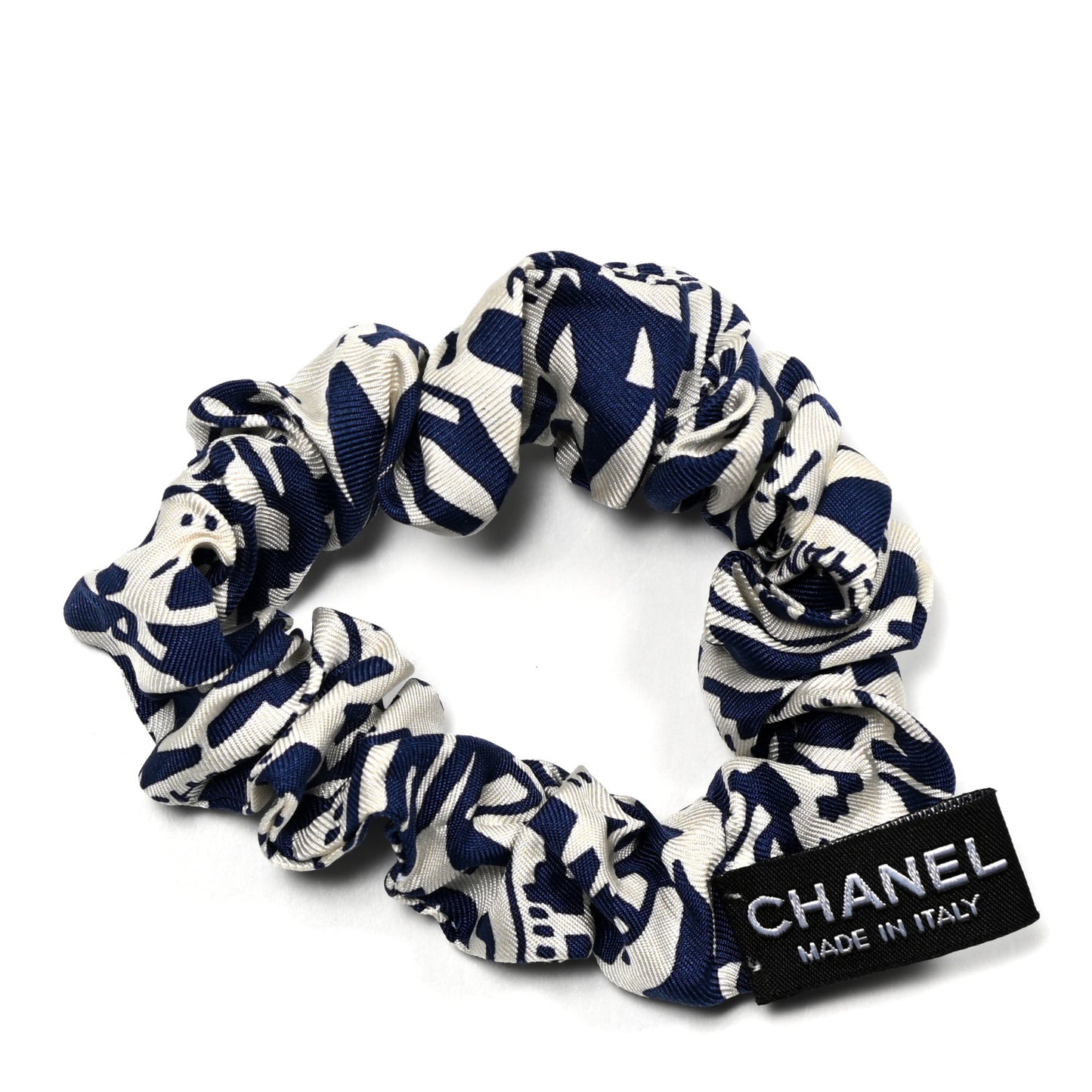 Silk CC Scrunchie and Scarf Hair Tie Set White Blue
