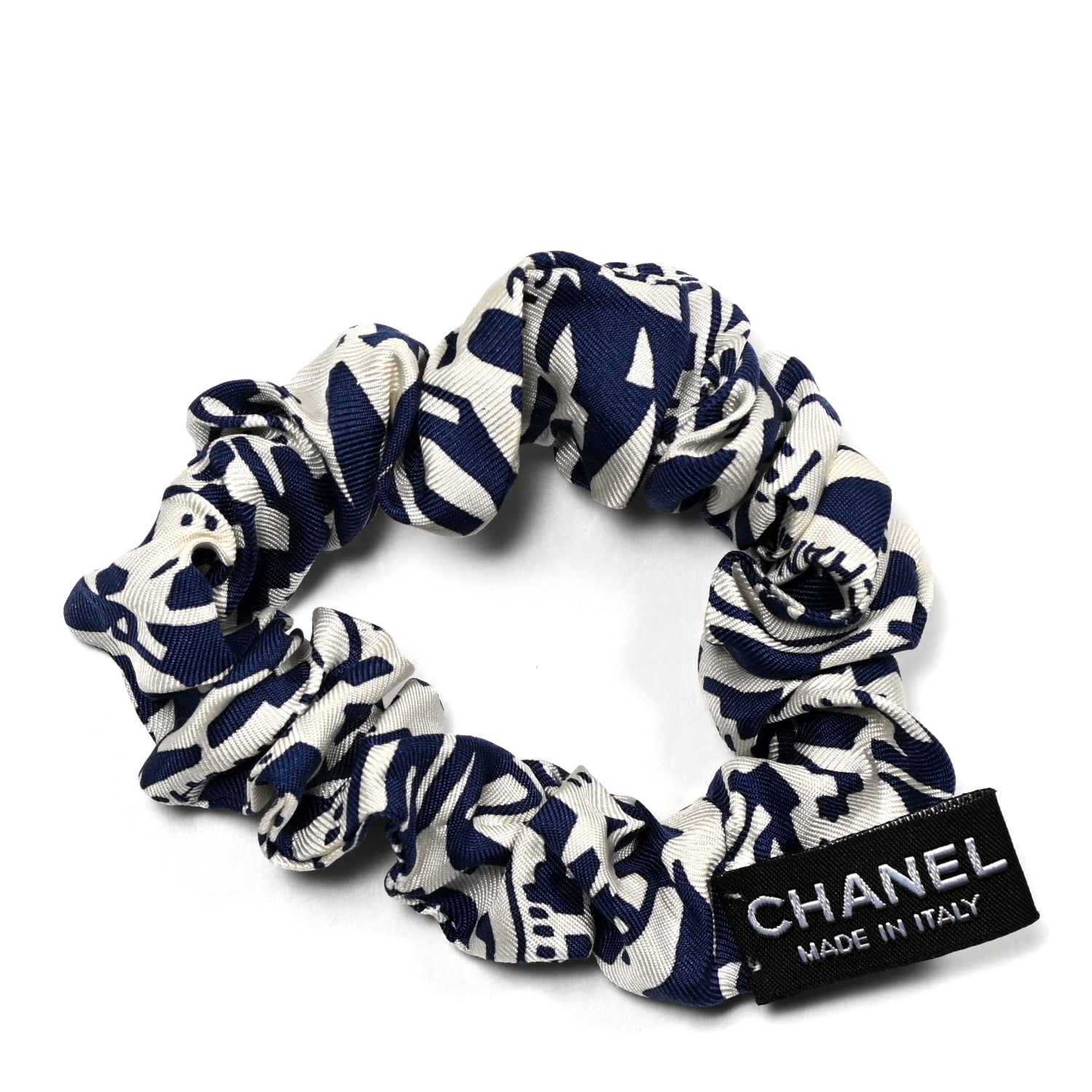 Chanel Silk CC Scrunchie and Scarf Hair Tie Set White Blue 3 of 5
