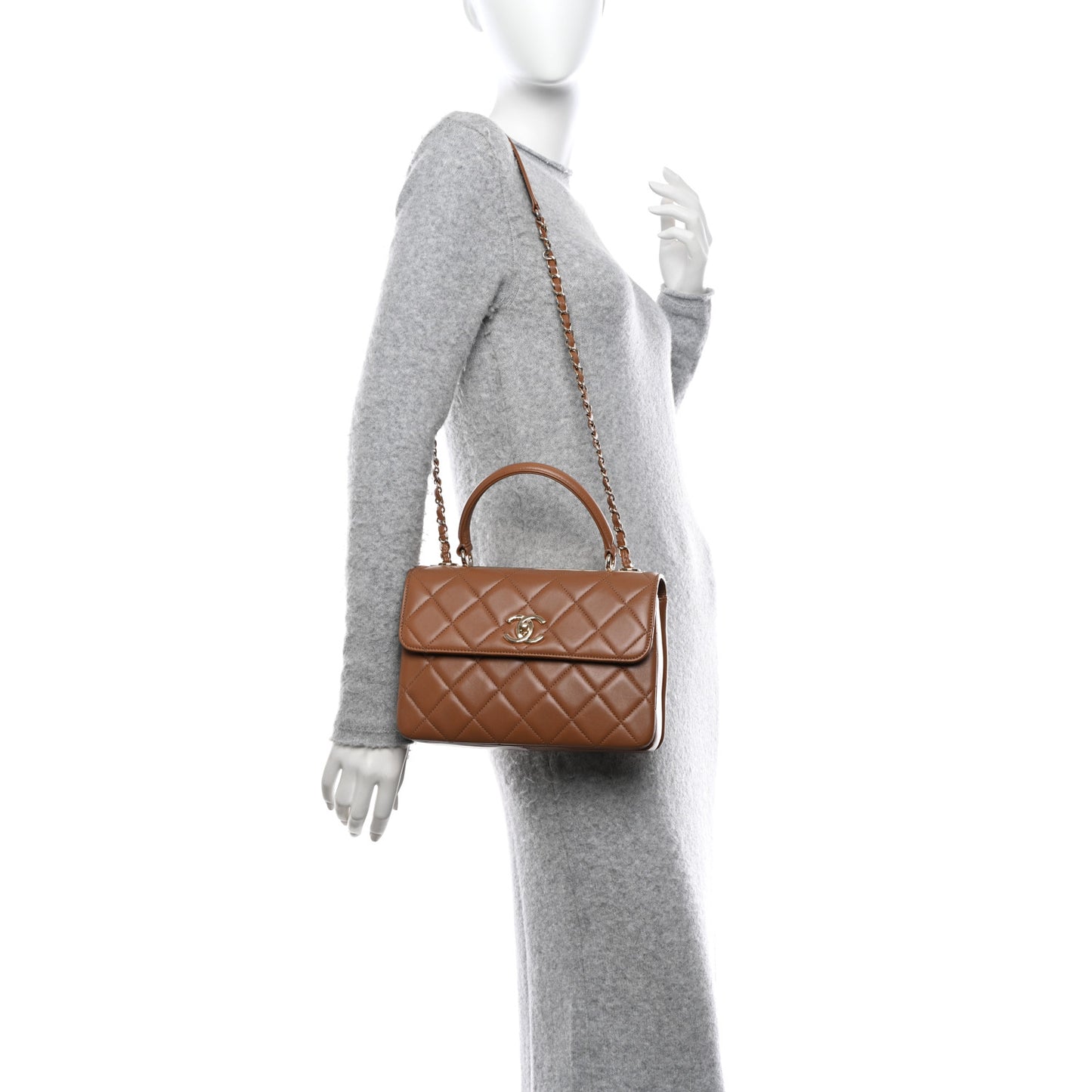 Lambskin Quilted Small Trendy CC Dual Handle Flap Bag Camel