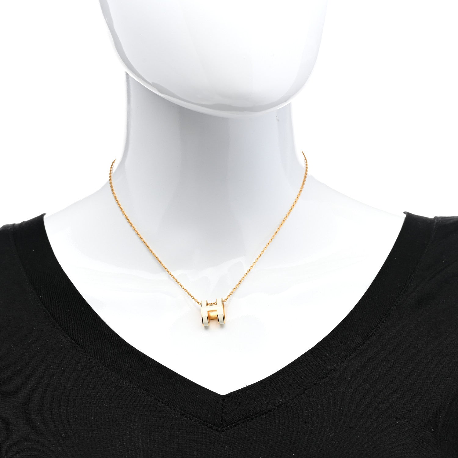 Hermes Lacquered Gold Pop H Pendant Necklace White 2 of 5