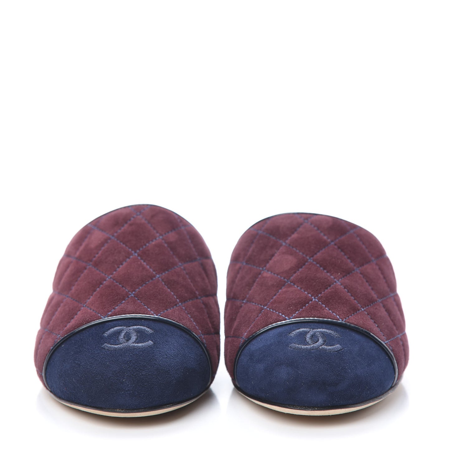 Suede Quilted Mules 38 Burgundy Navy