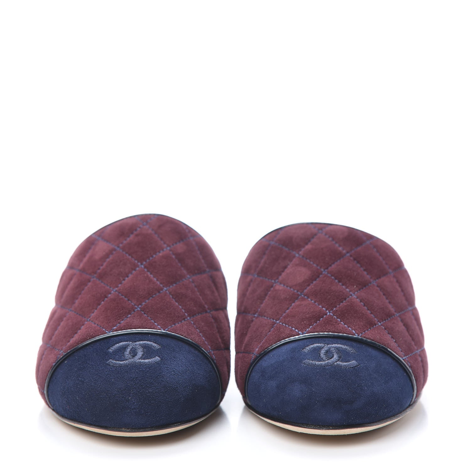 Chanel Suede Quilted Mules 38 Burgundy Navy 2 of 12