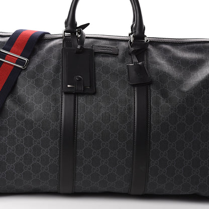 Gucci Soft GG Supreme Monogram Appia Calfskin Web Large Carry On Duffle Bag Black Grey 6 of 8