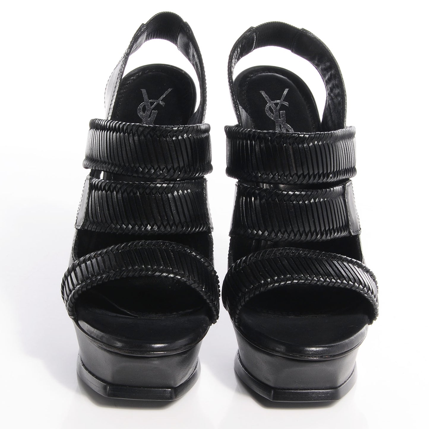 Leather Woven Platform Sandals 37 Black