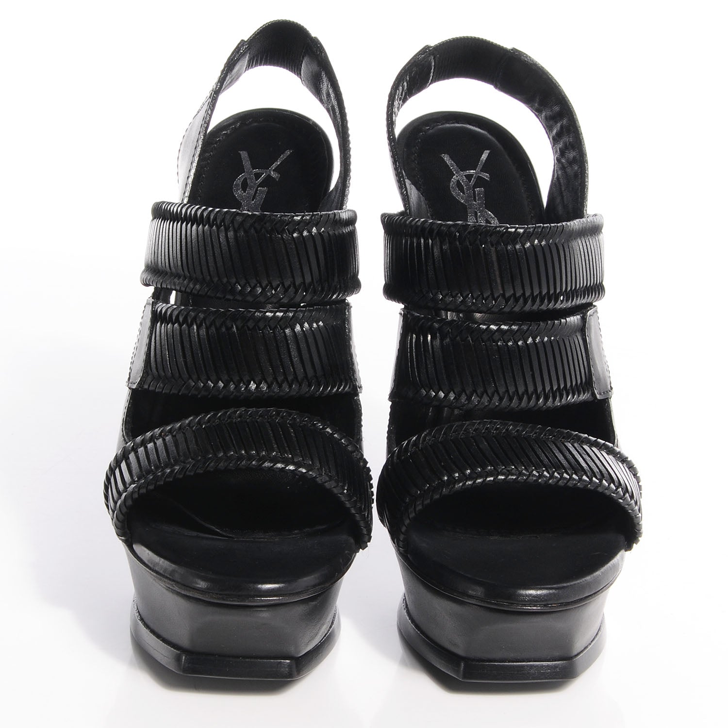 Saint Laurent Leather Woven Platform Sandals 37 Black 2 of 8