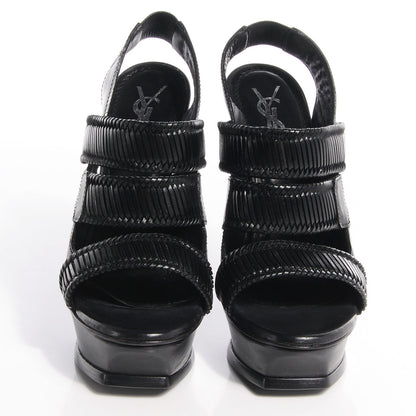 Saint Laurent Leather Woven Platform Sandals 37 Black 2 of 8