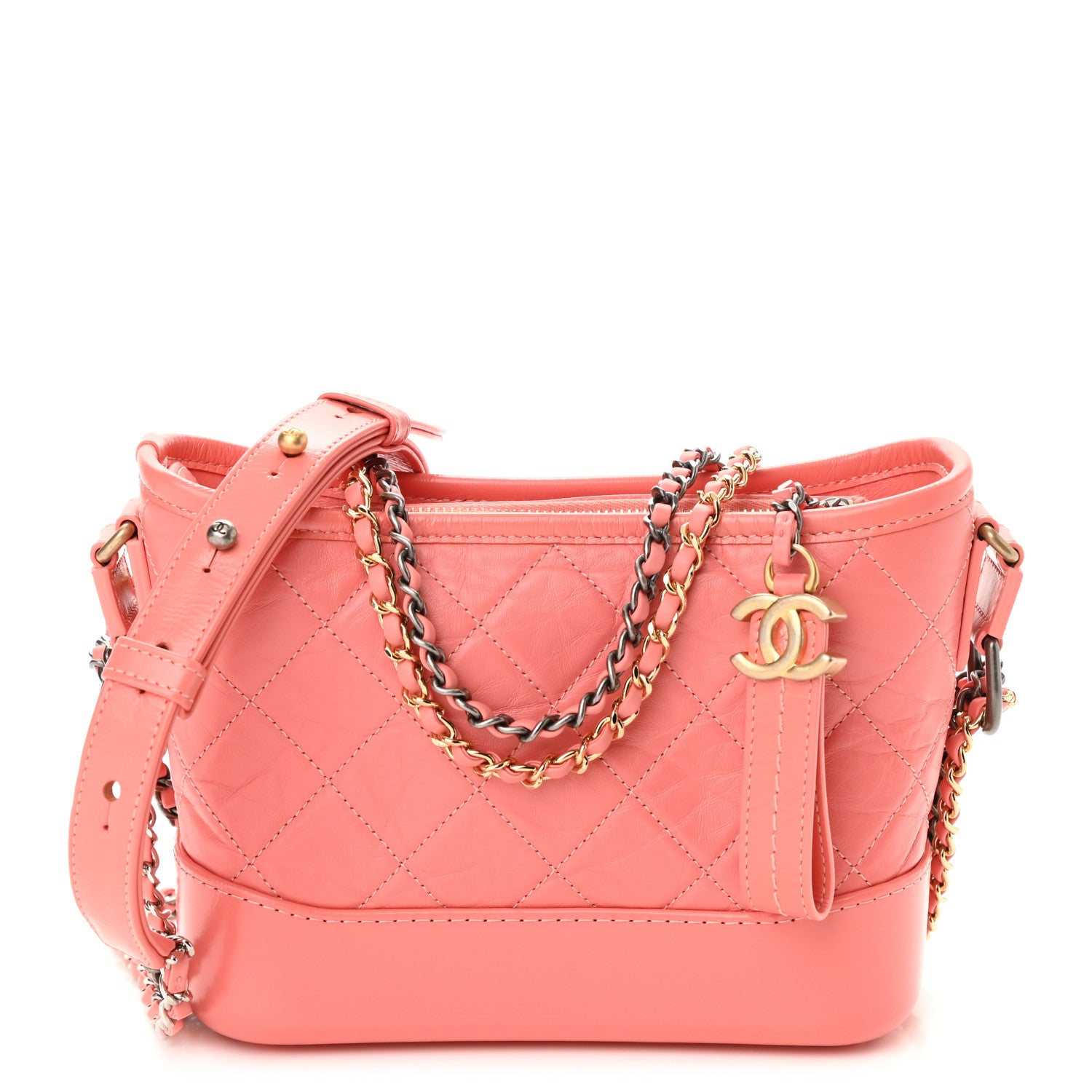 Chanel Aged Calfskin Quilted Small Gabrielle Hobo Coral 1 of 12