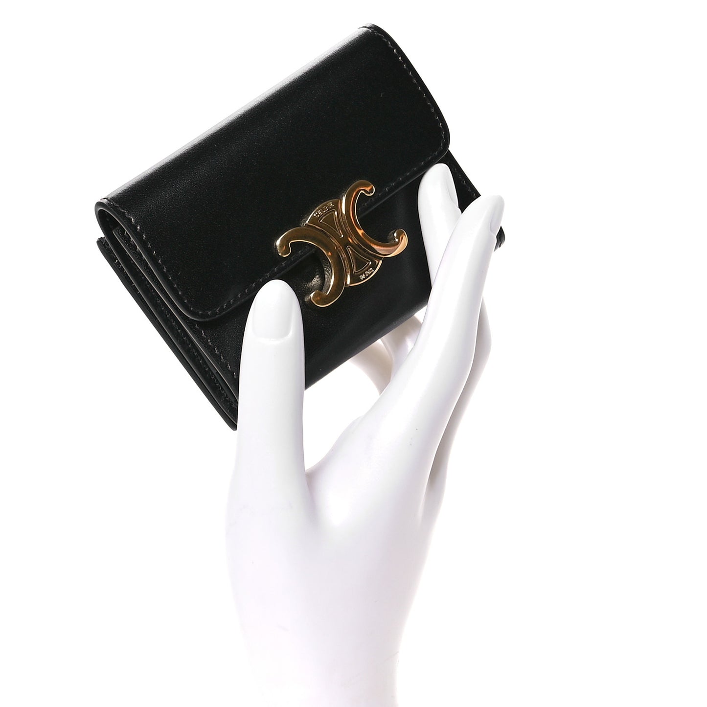 Calfskin Compact Triomphe Wallet With Coin Purse Black