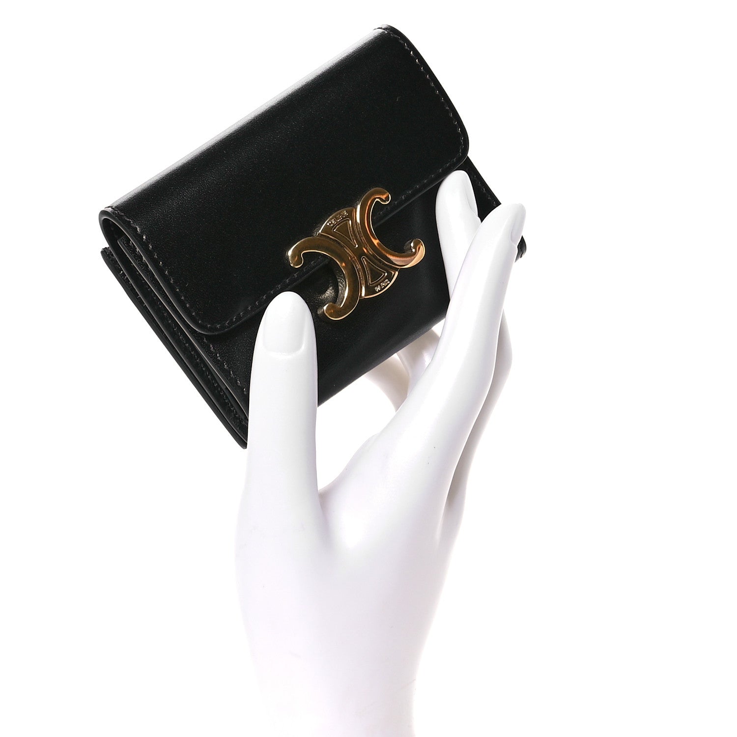 Celine Calfskin Compact Triomphe Wallet With Coin Purse Black 2 of 9