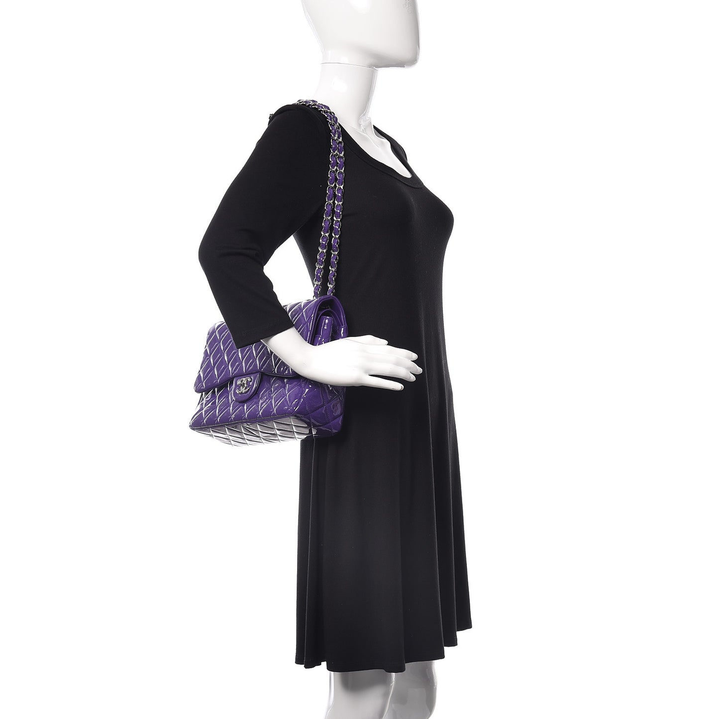 Patent Calfskin Quilted Jumbo Double Flap Purple