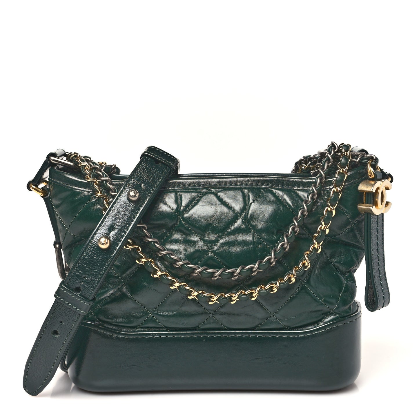 Aged Calfskin Quilted Small Gabrielle Hobo Dark Green