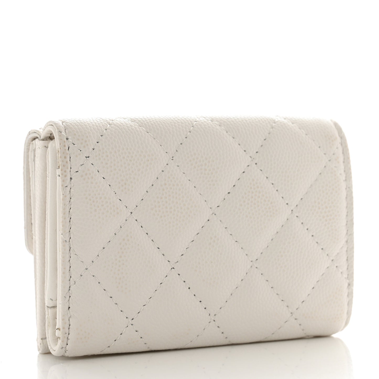 Caviar Quilted Crystal CC Small Flap Wallet White