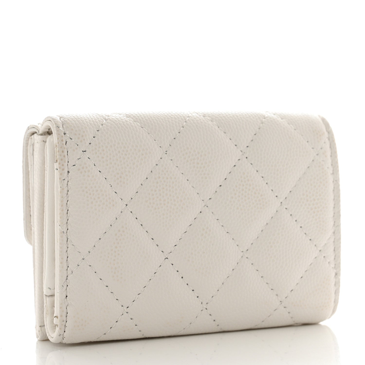 Chanel Caviar Quilted Crystal CC Small Flap Wallet White 3 of 9