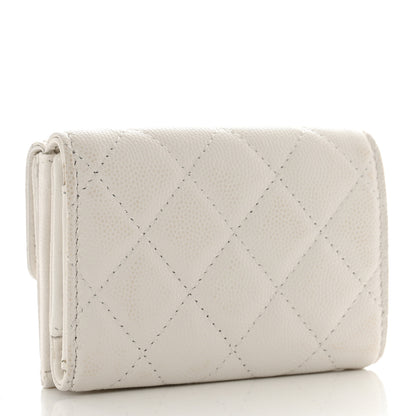Chanel Caviar Quilted Crystal CC Small Flap Wallet White 3 of 9