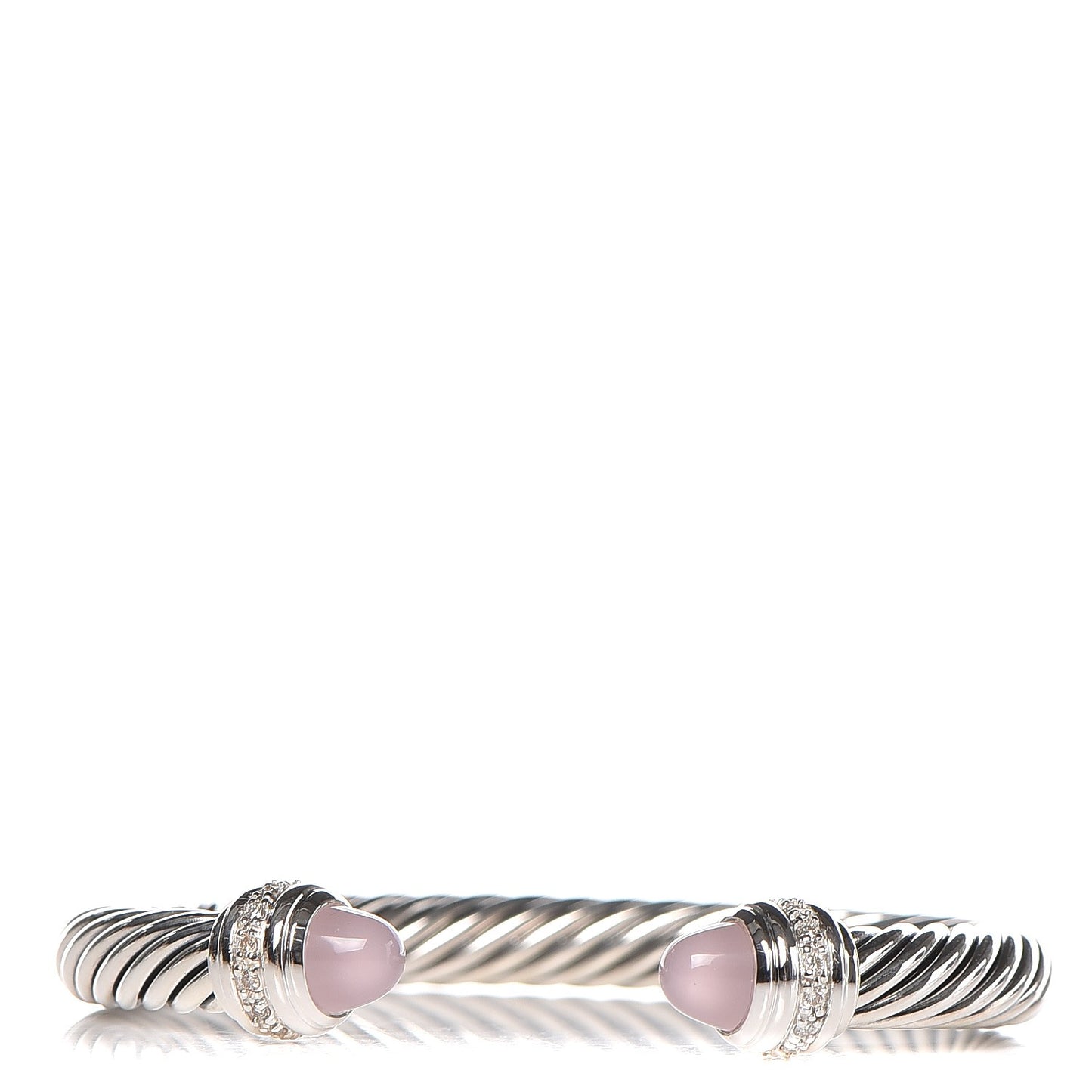 Sterling Silver Diamond Rose Quartz 7mm Cable Classics Bracelet