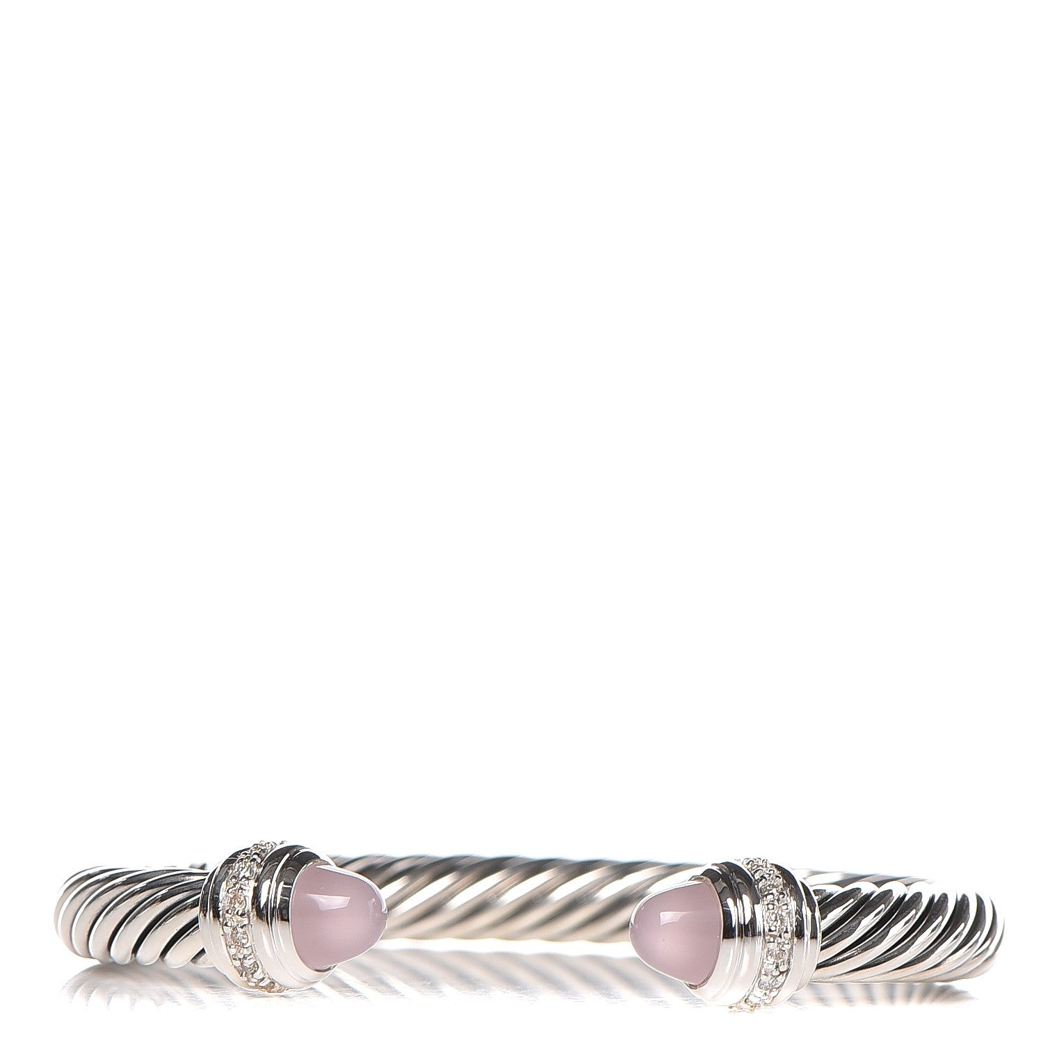 David Yurman Sterling Silver Diamond Rose Quartz 7mm Cable Classics Bracelet 1 of 3
