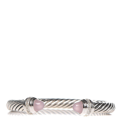 David Yurman Sterling Silver Diamond Rose Quartz 7mm Cable Classics Bracelet 1 of 3