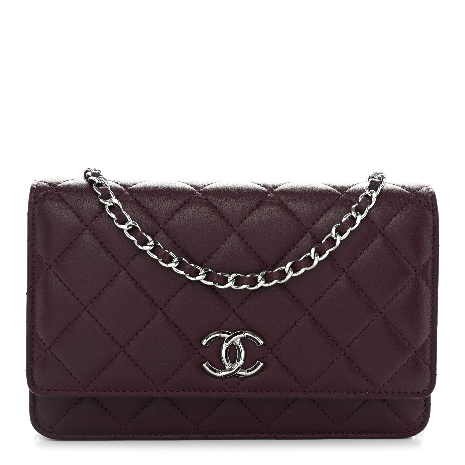Chanel Lambskin Quilted Enamel CC Wallet On Chain WOC Burgundy 1 of 13