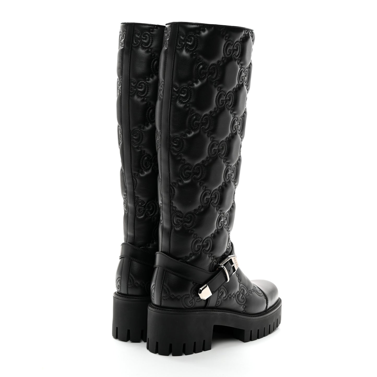 Cordovan Lux Nappa GG Matelasse 60mm Knee High Boots 38.5 Black