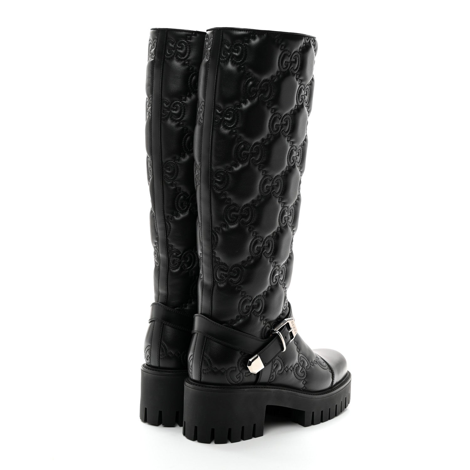 Gucci Cordovan Lux Nappa GG Matelasse 60mm Knee High Boots 38.5 Black 4 of 8