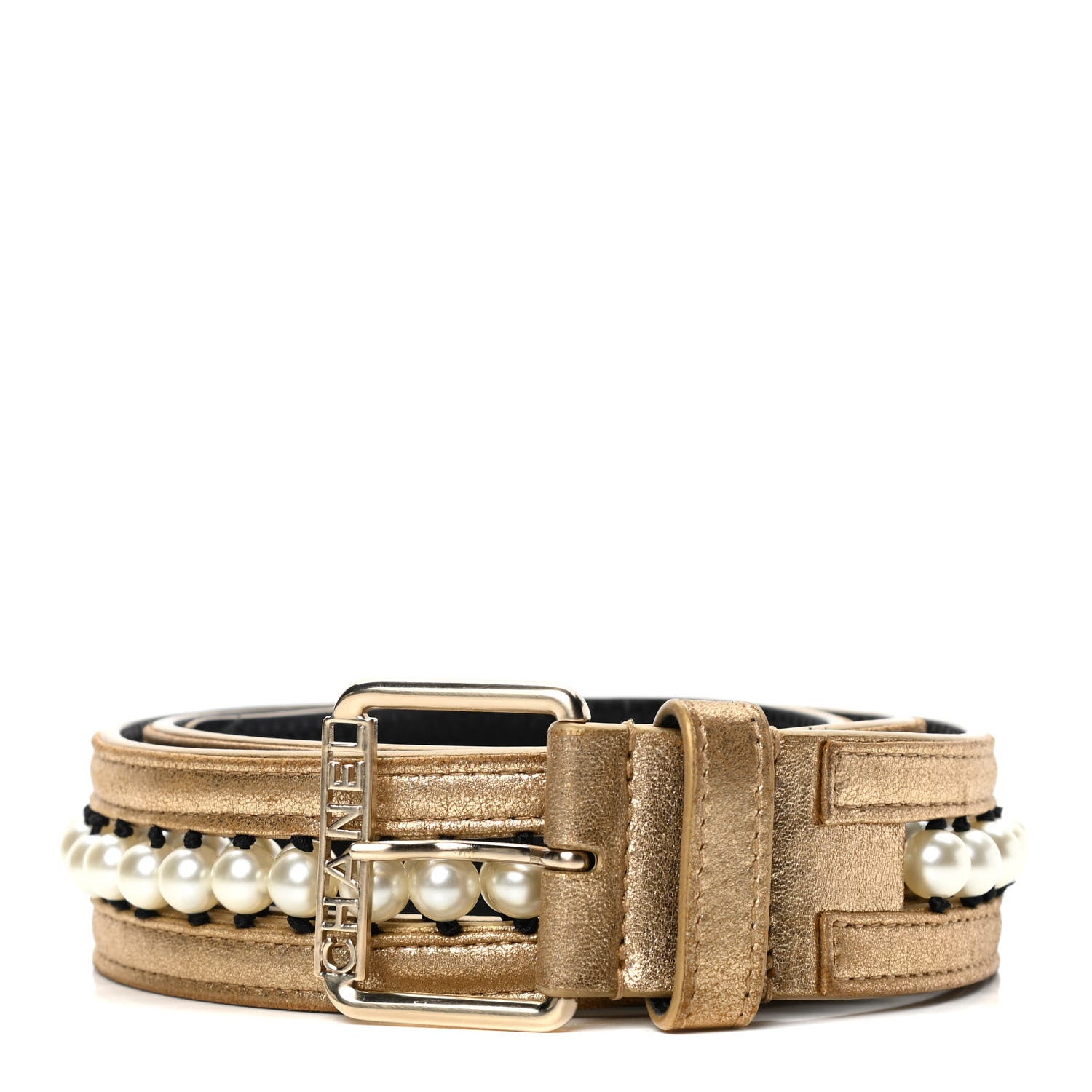 Chanel Metallic Lambskin Pearl CC Belt 90 36 Gold 1 of 4
