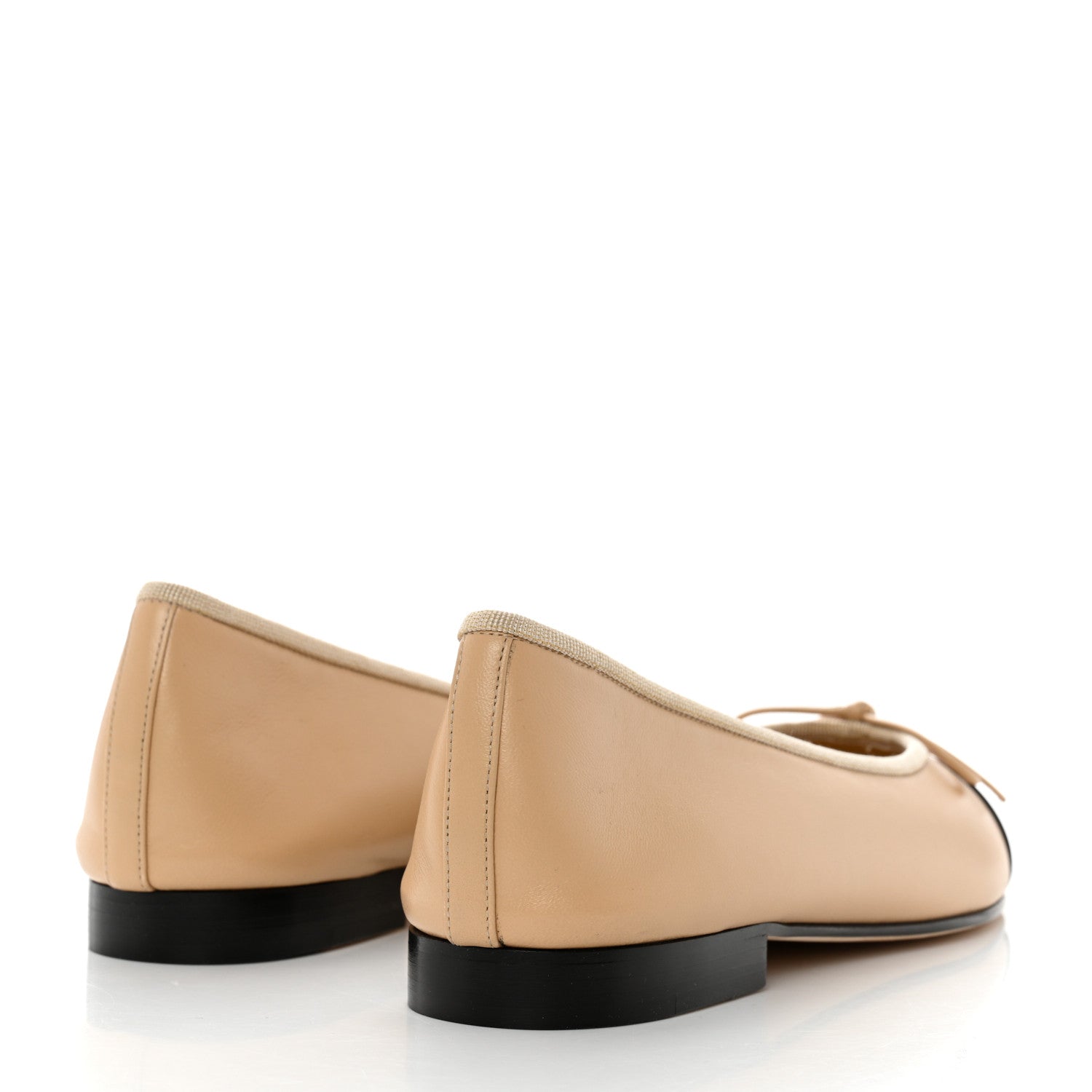 Chanel Lambskin Cap Toe CC Ballerina Flats 38 Beige Black 4 of 9
