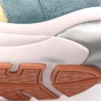 Chanel Nylon Lambskin Suede Calfskin CC Sneakers 38.5 Coral Light Blue White 16 of 18