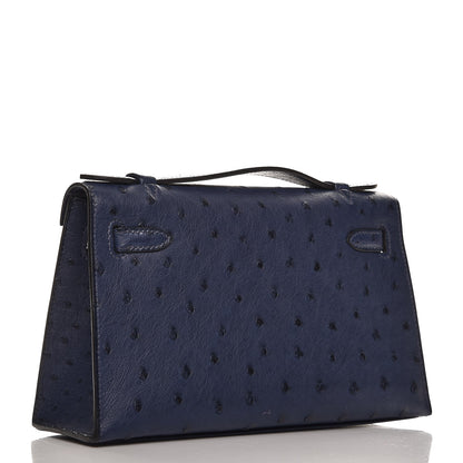 Hermes Ostrich Kelly Pochette Bleu Saphir 4 of 27