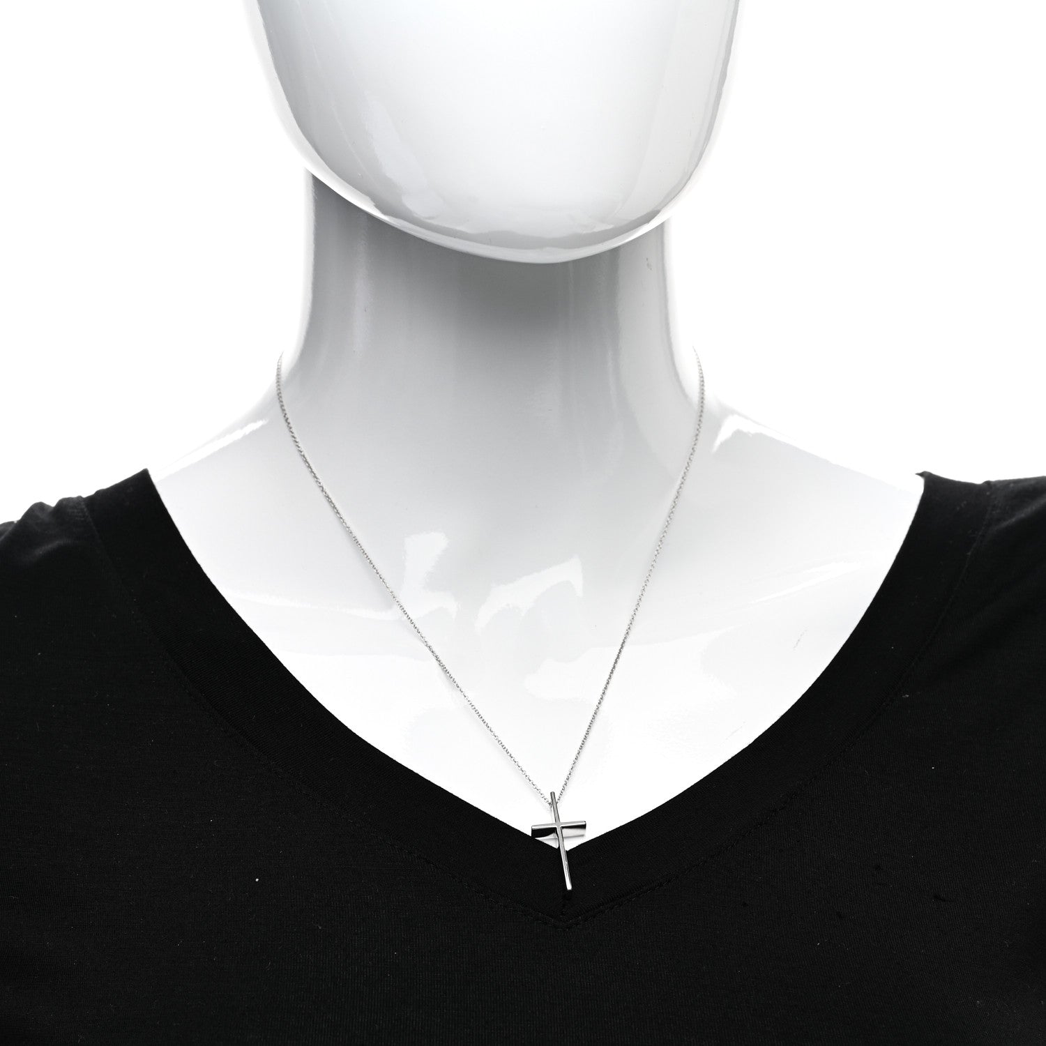 Tiffany 18K White Gold Metro Cross Pendant Necklace 2 of 4