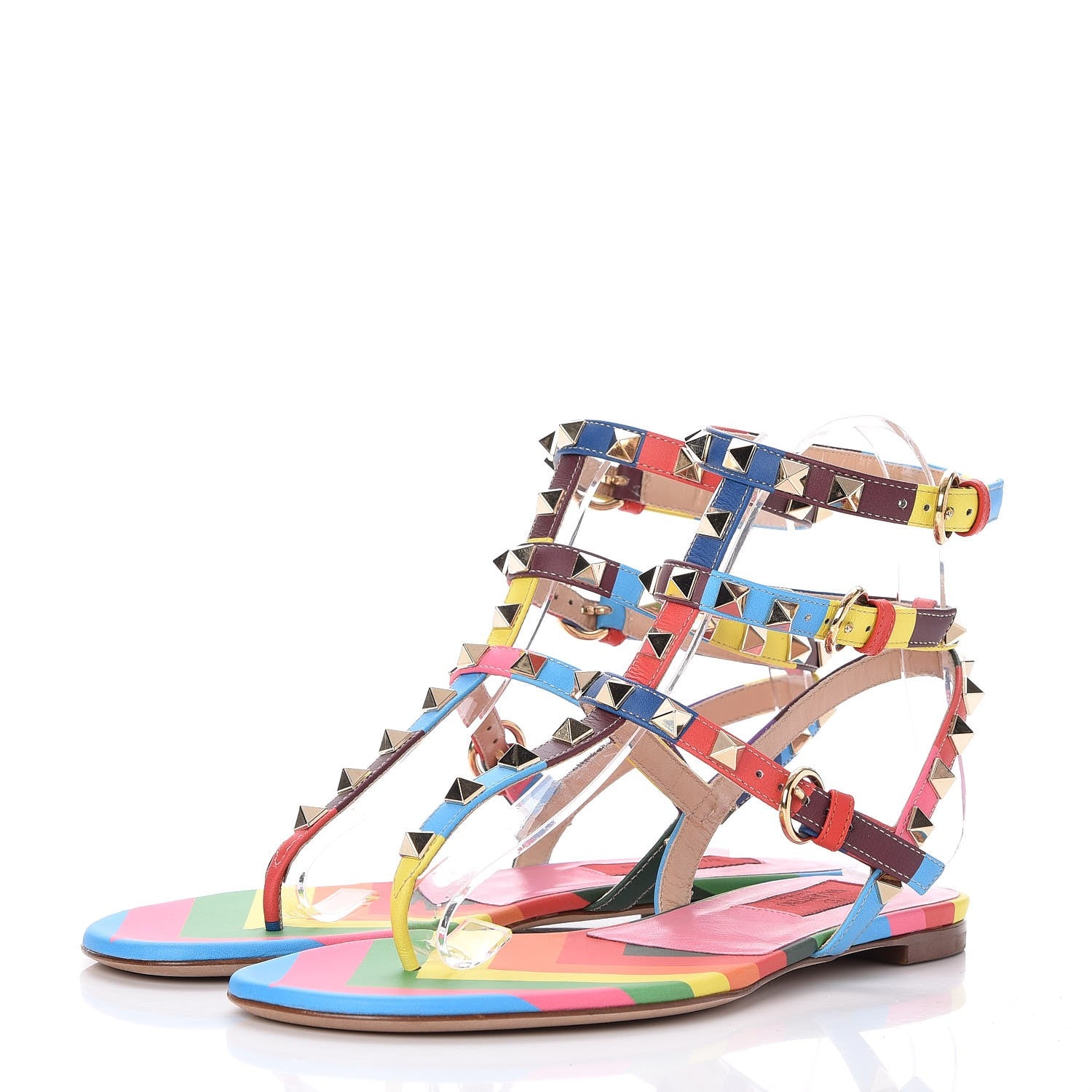 Valentino Garavani Calfskin 1973 Rockstud Ankle Wrap Flat Thong Sandals 36.5 Multicolor 3 of 7