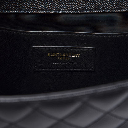Saint Laurent Grain De Poudre Textured Mixed Matelasse Triquilt Medium Monogram Satchel Black 8 of 10