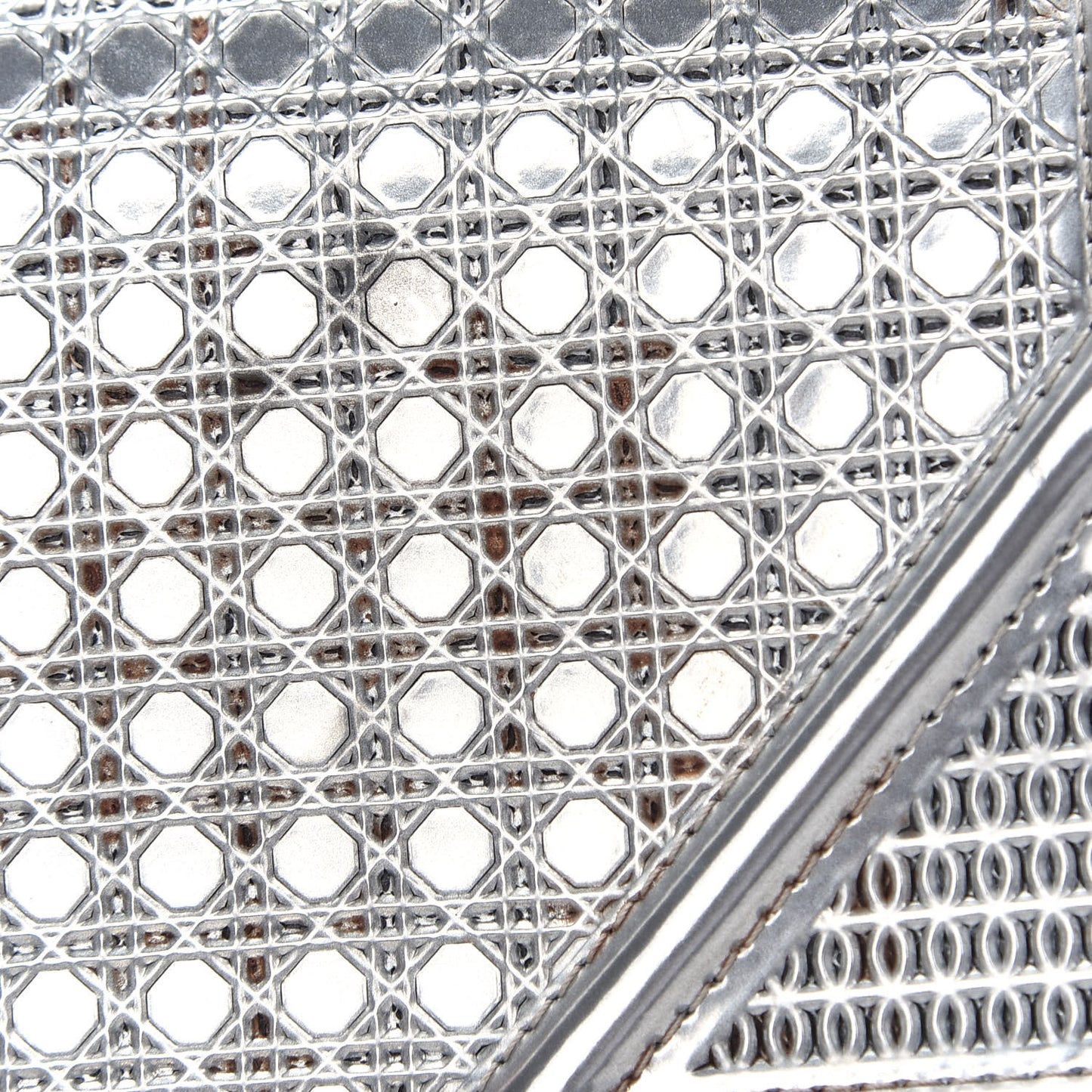 Metallic Patent Micro-Cannage Diorama Wallet on Chain Pouch Silver