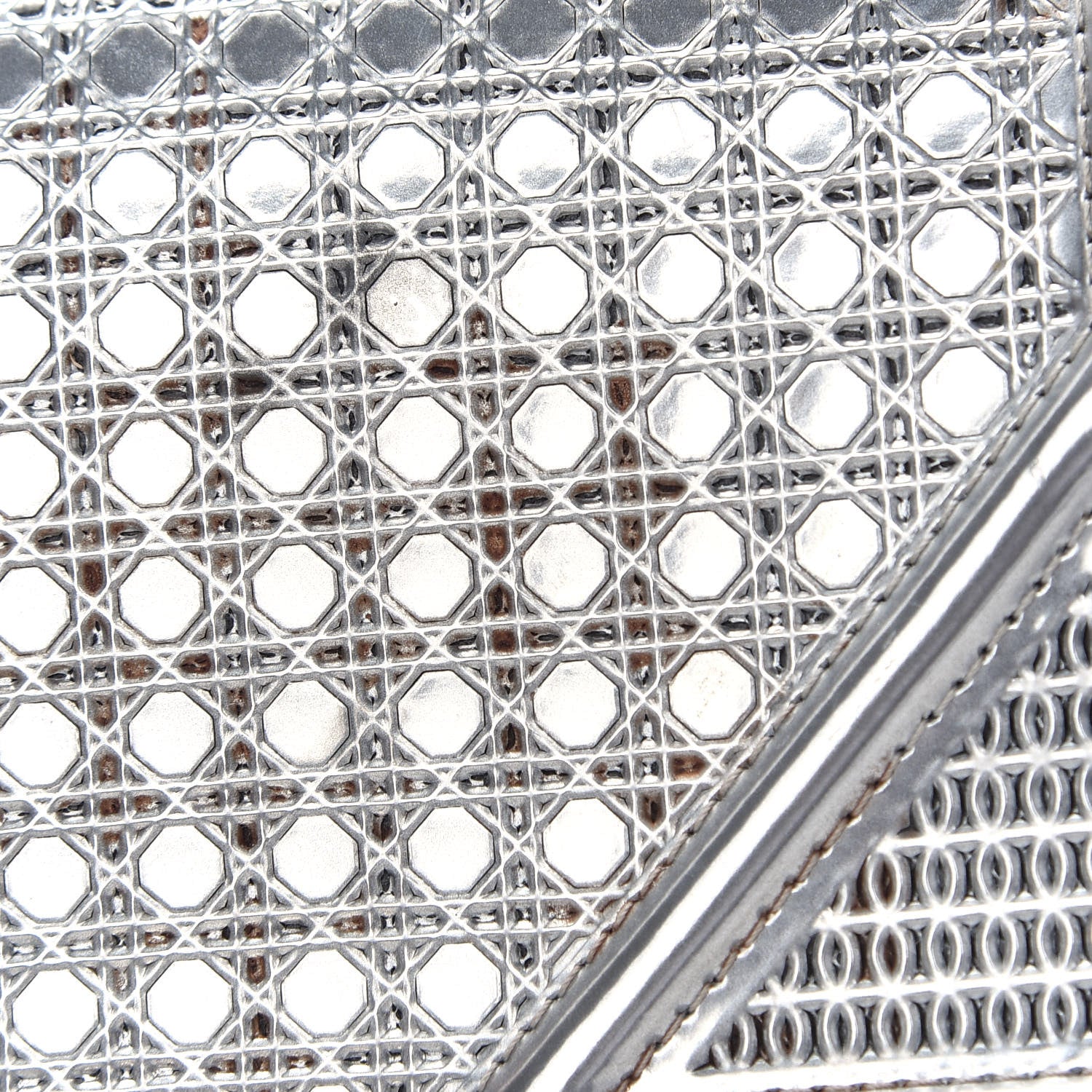 Christian Dior Metallic Patent Micro-Cannage Diorama Wallet on Chain Pouch Silver 10 of 10
