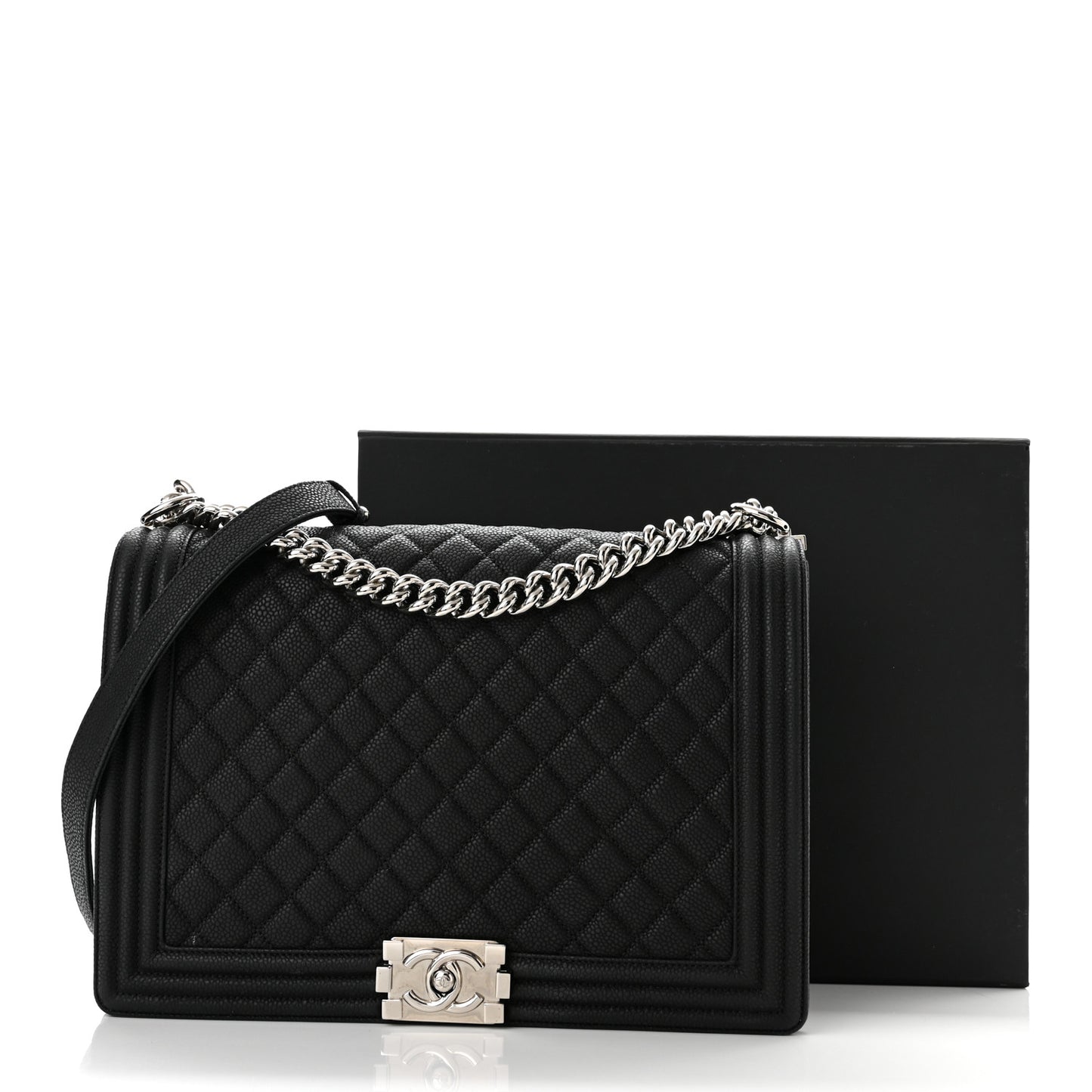 Caviar Quilted Large Boy Flap Black