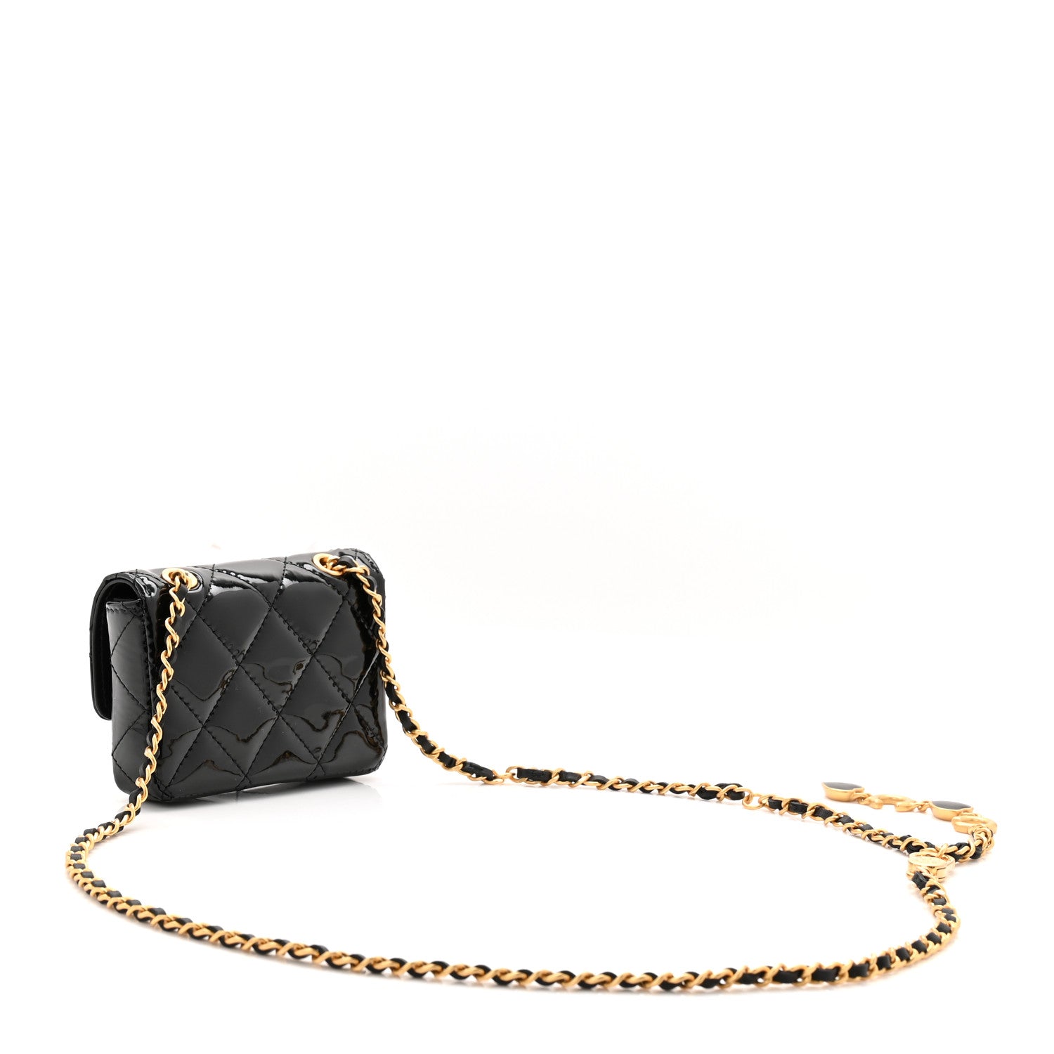 Chanel Patent Enamel Quilted Coco Hearts Clutch With Chain Black 3 of 12