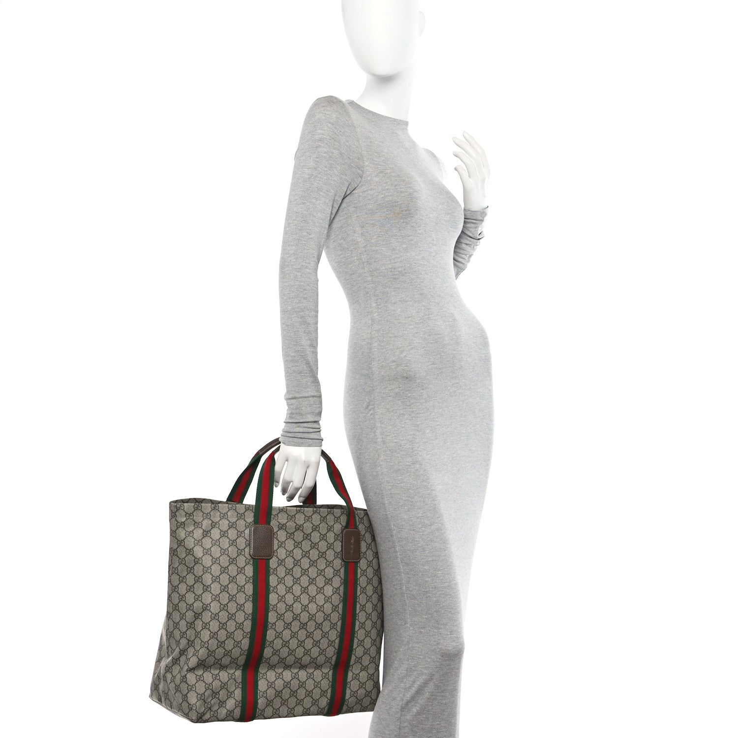Gucci Tender GG Supreme Monogram Textured Dollar Calfskin Web Tote Beige Ebony New Acero 2 of 12