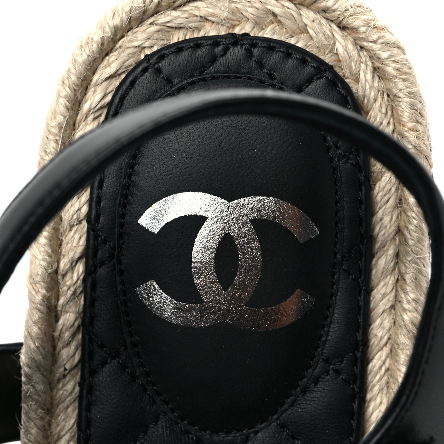 Stretch Fabric Lambskin CC Flat Sandals 37 Black
