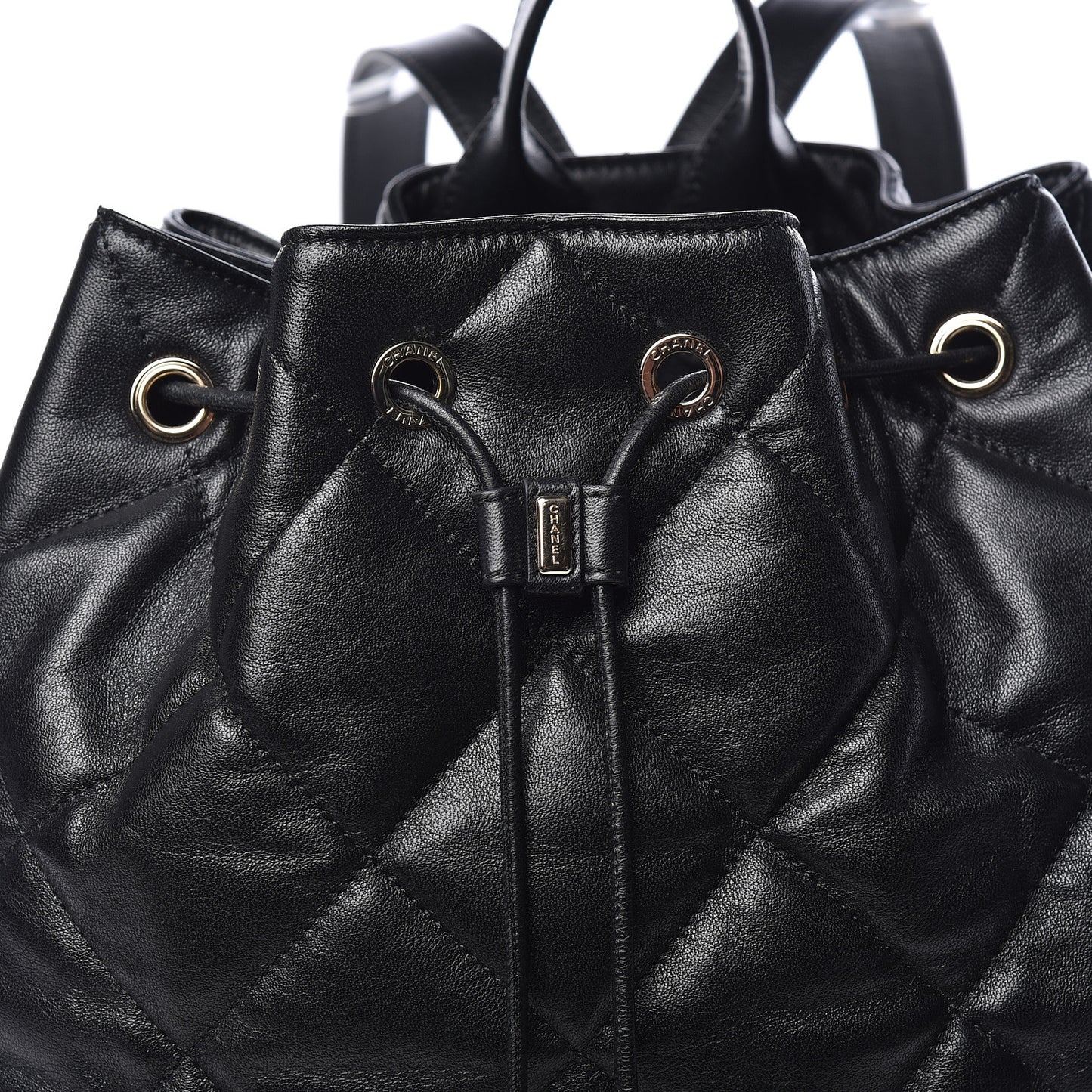 Lambskin Quilted Drawstring Backpack Black