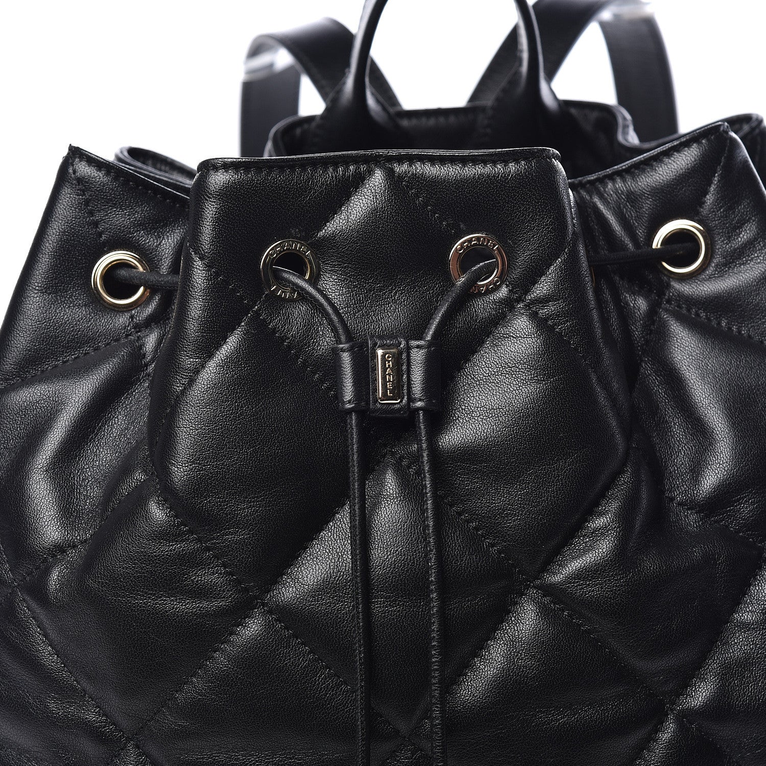 Chanel Lambskin Quilted Drawstring Backpack Black 11 of 11