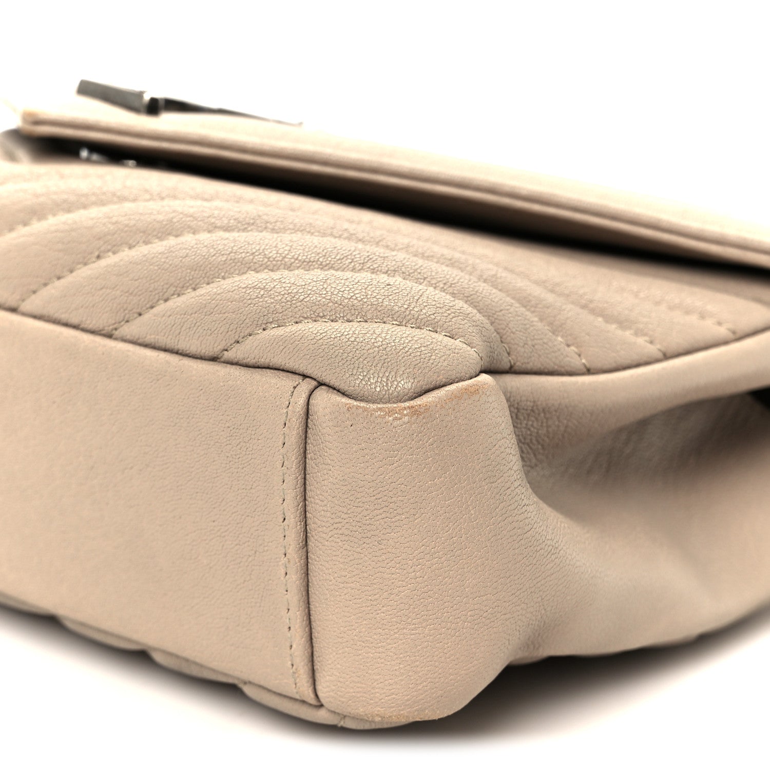 Saint Laurent Sheepskin Matelasse Chevron Monogram Medium College Bag Taupe 11 of 12