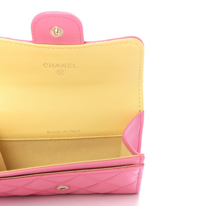 Chanel Lambskin Quilted Flap Card Holder Wallet Pink Yellow 5 of 10