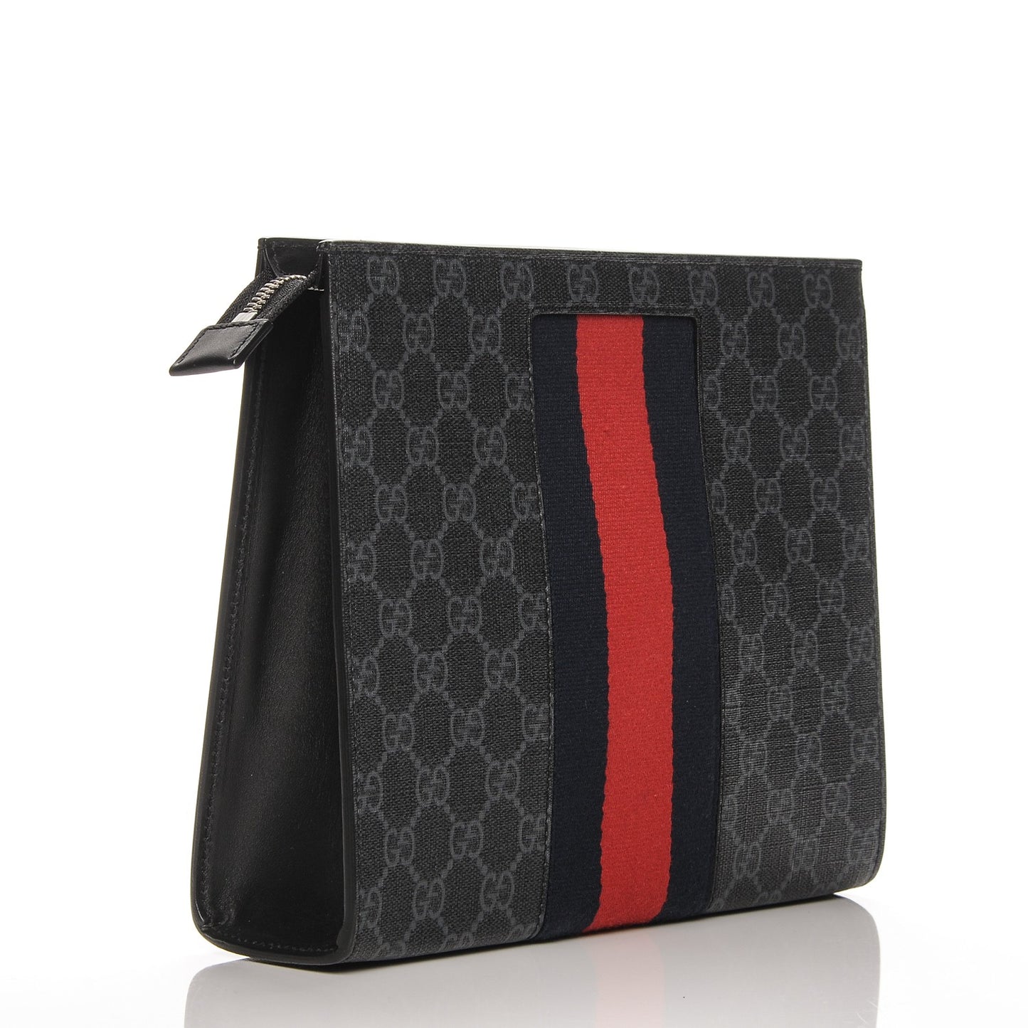 GG Supreme Monogram Selleria Calfskin Web New Web Cosmetic Case Black