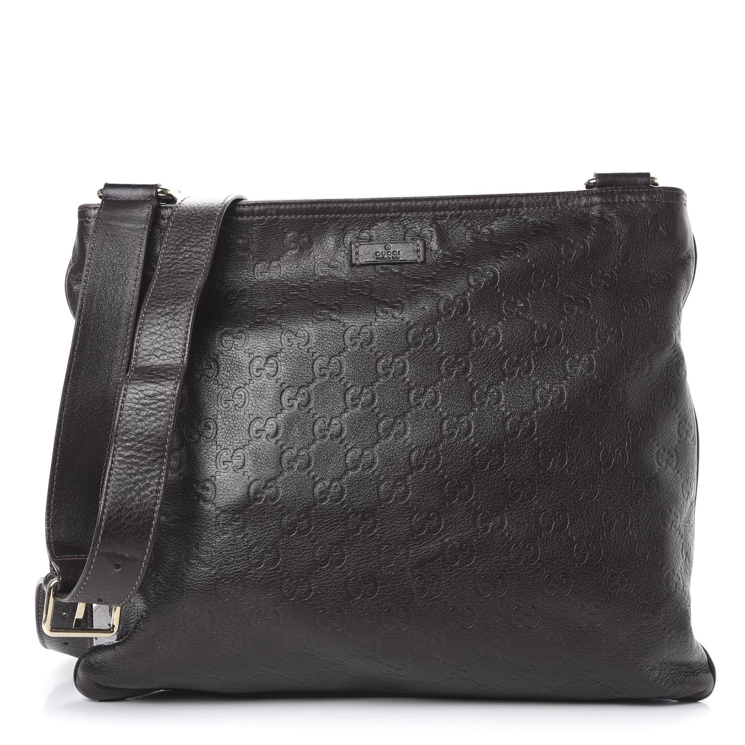 Gucci Guccissima Medium Flat Messenger Bag Dark Brown 1 of 13
