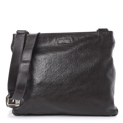 Gucci Guccissima Medium Flat Messenger Bag Dark Brown 1 of 13