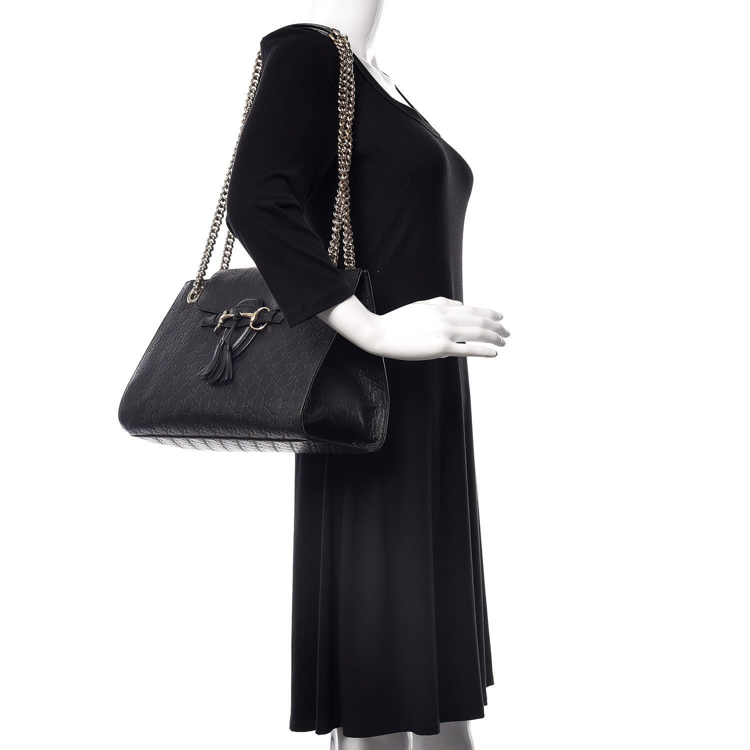 Gucci Guccissima Large Emily Chain Shoulder Bag Black 2 of 17