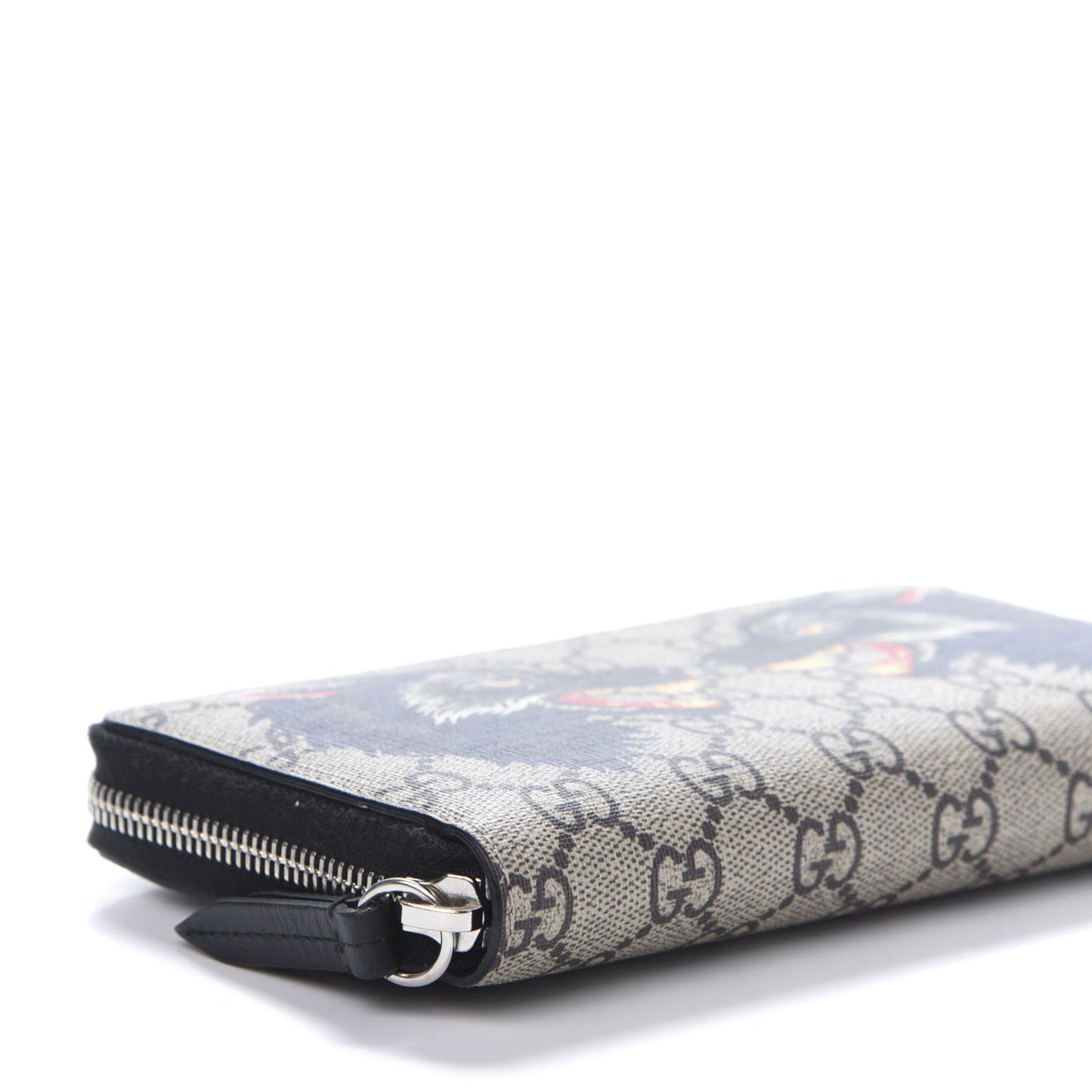 GG Supreme Monogram Wolf Print Zip Around Wallet Black