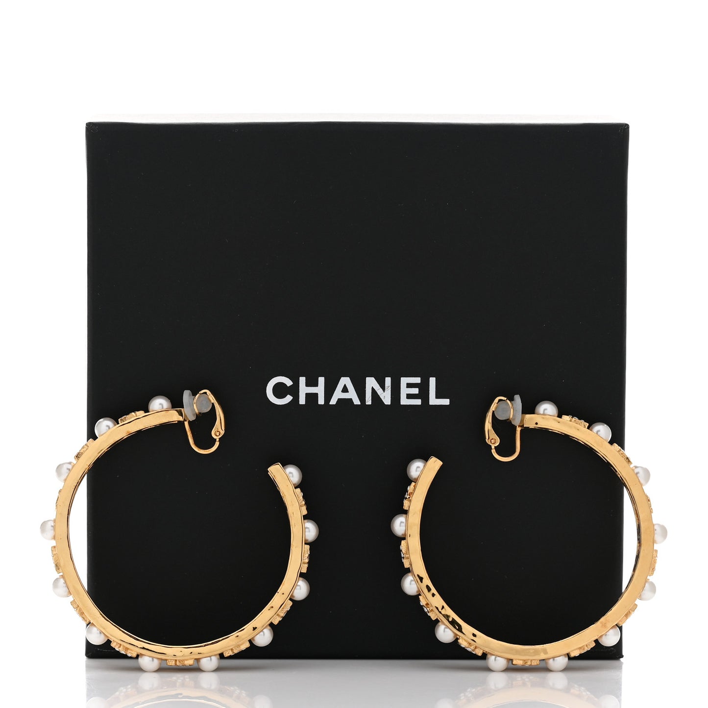 Crystal Pearl CC Hoop Earrings Gold Pearly White
