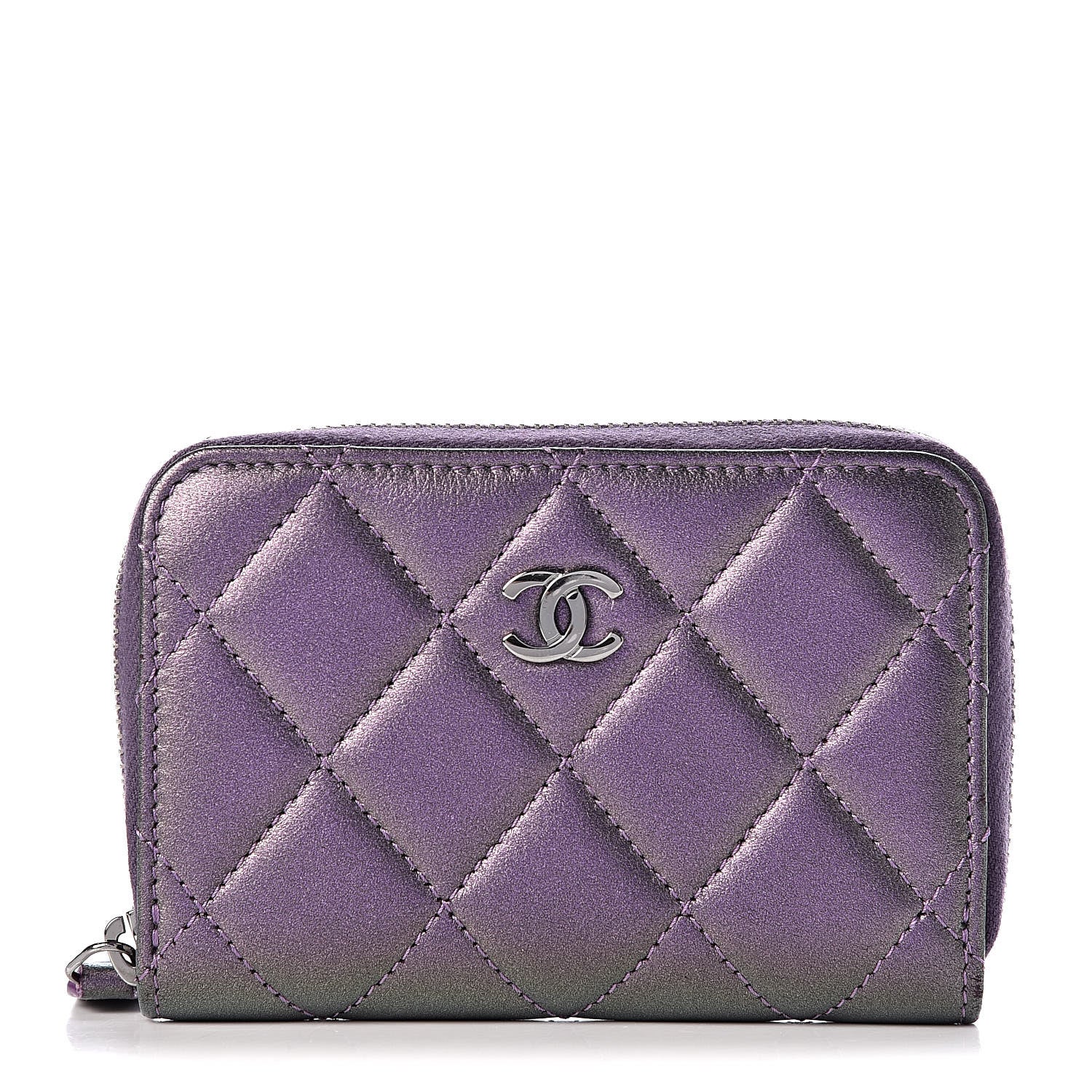 Chanel Metallic Lambskin Quilted Zip Around Coin Purse Wallet Purple 1 of 8