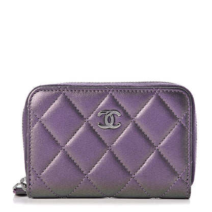 Chanel Metallic Lambskin Quilted Zip Around Coin Purse Wallet Purple 1 of 8